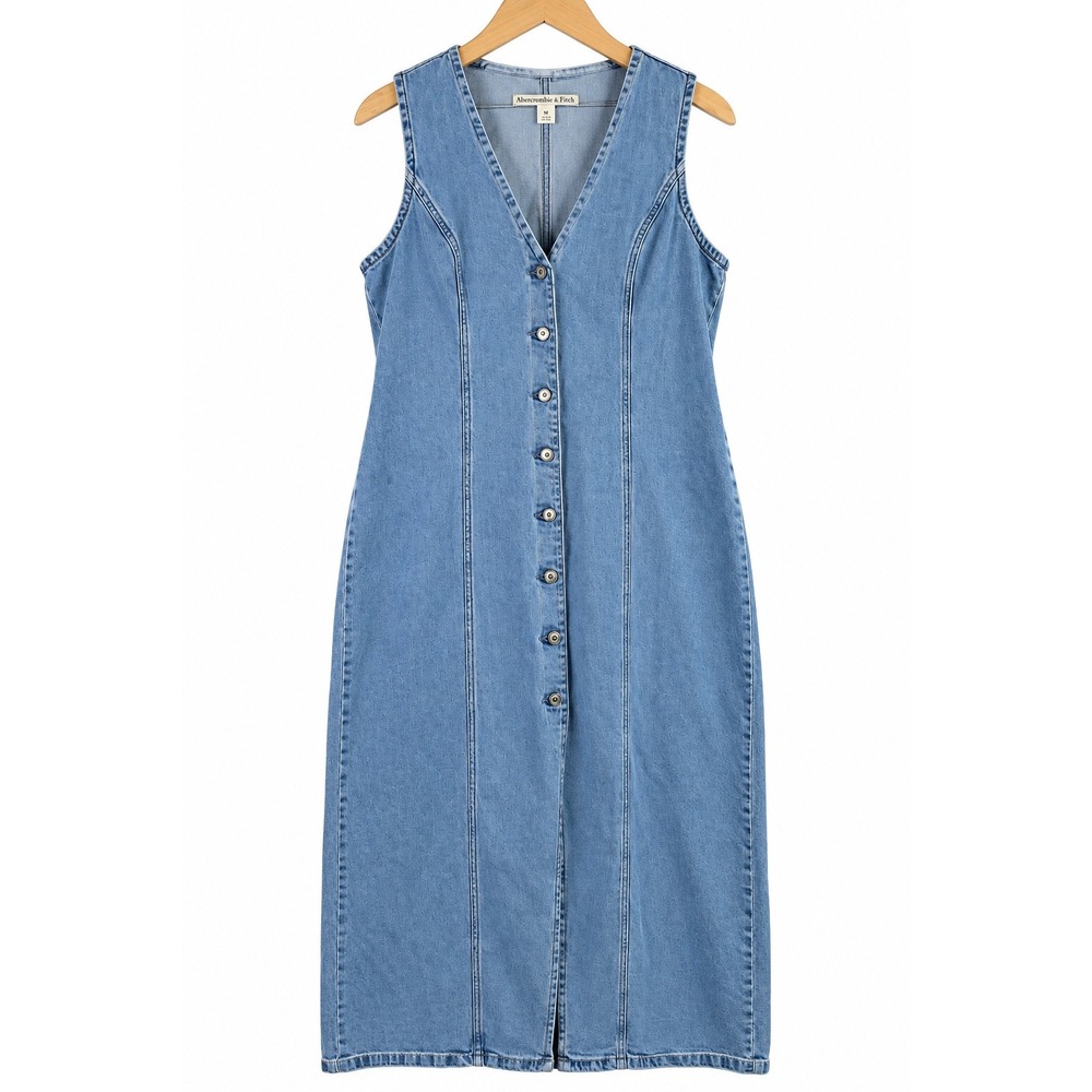Abercrombie & Fitch Womens Blue Denim Button Front Midi Dress XL Sleeveless